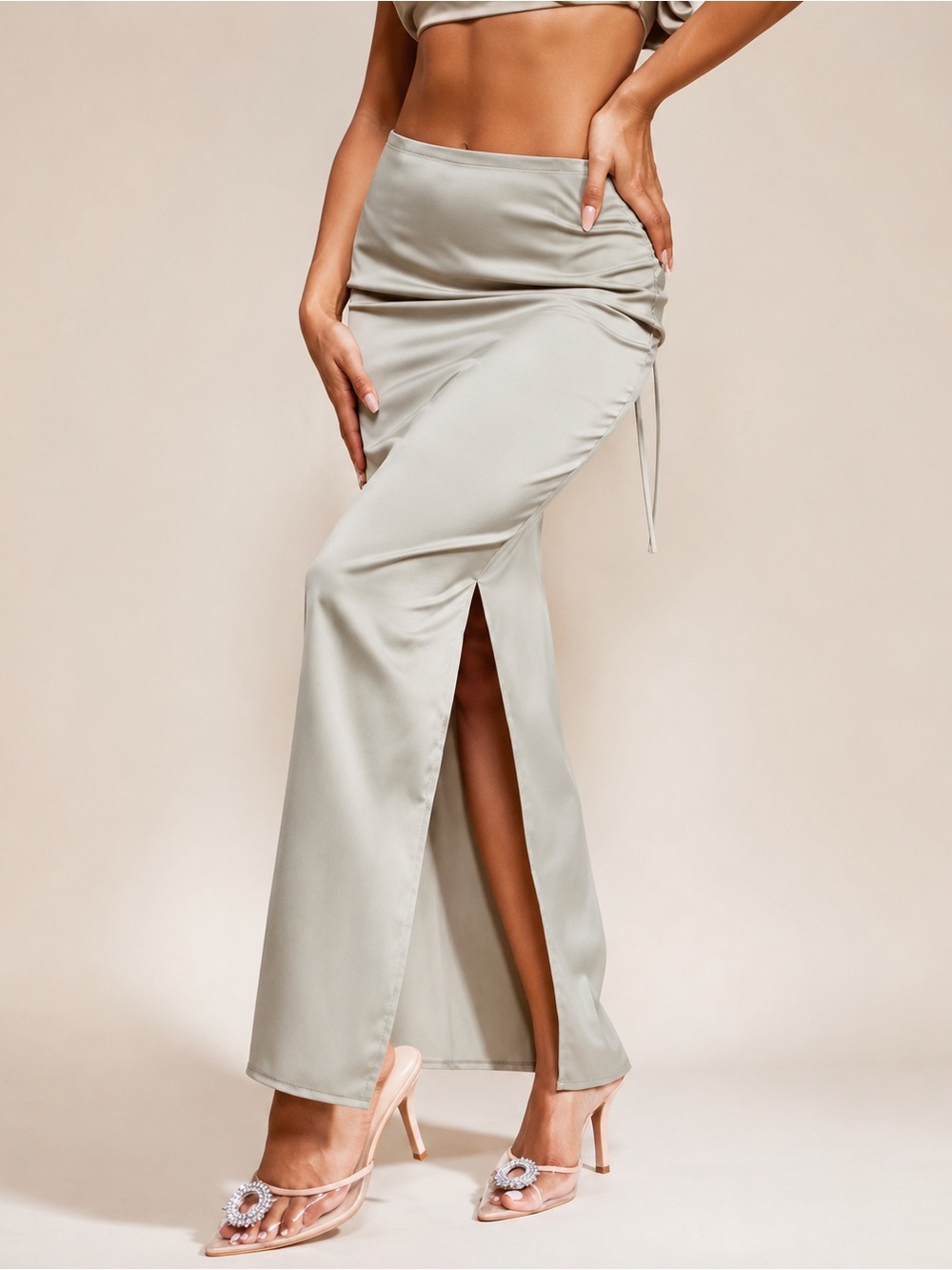 PrettyLittleThing Taupe Satin High Rise Fitted Maxi Skirt Size 4